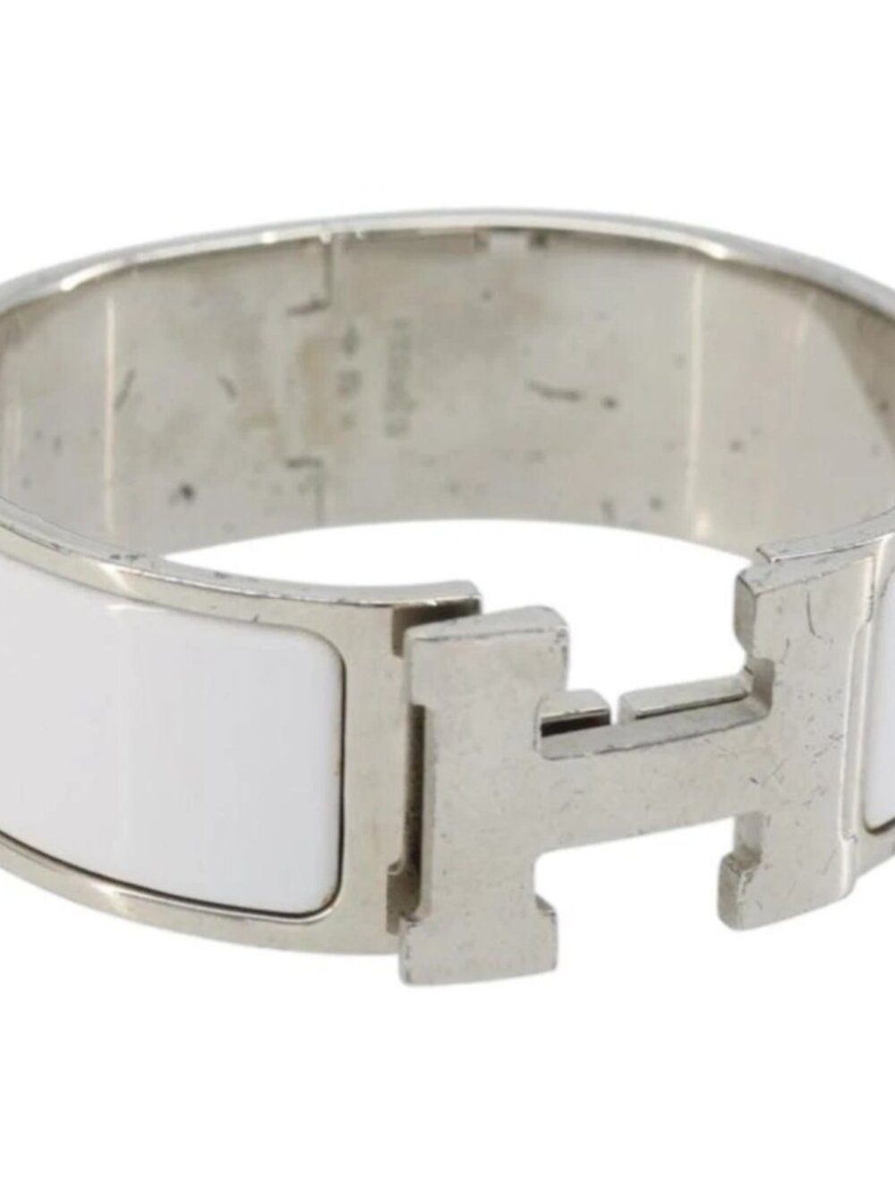 HERMES Bangle Click Crack Bracelet metal White Auth ka2319M